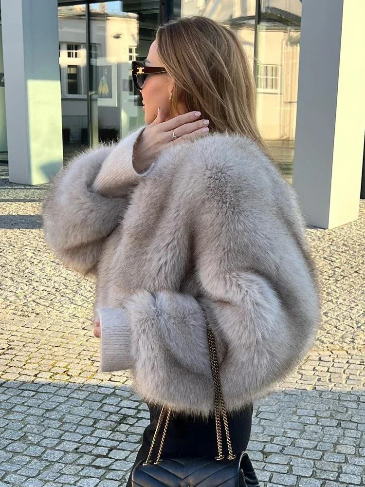 Fashionable fluffy faux fur coat for womens winter elegant loose long sleeved jacket for womens ious thick womens street jacket 241107