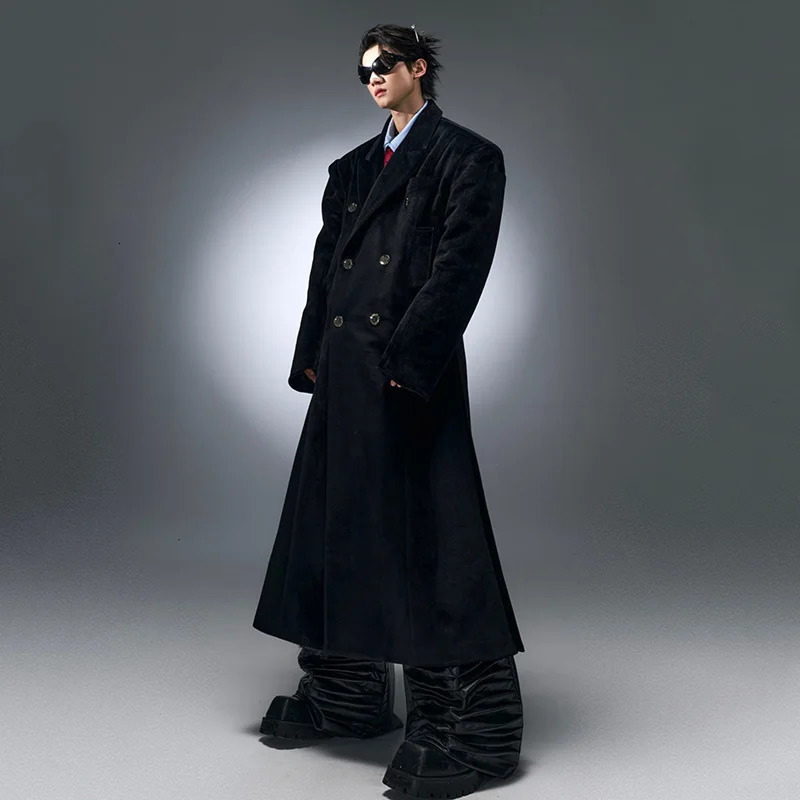 FEWQ Niche Metal Double layered Breathable Mens Wool Coat Velvet Thickened Autumn/Winter Mens Coat 24E5182 241107