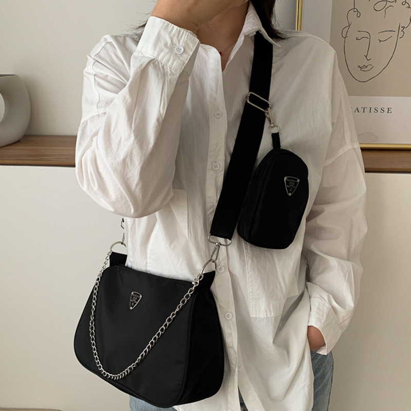 2psc Fashion Chians Shoulder Bag Women Nylon Chians Crossbody Bag Designer Messenger Handbag Advanced Armpit Bag Hobo