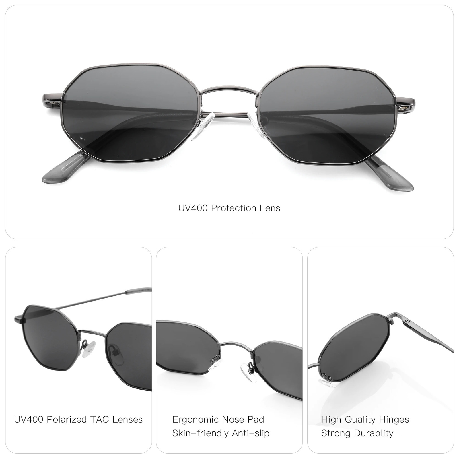 ZENOTTIC Retro Small Polygon Polarized Sunglasses Womens Metal UV400 Sunglasses Mens Anti UV400 Goggles 241106