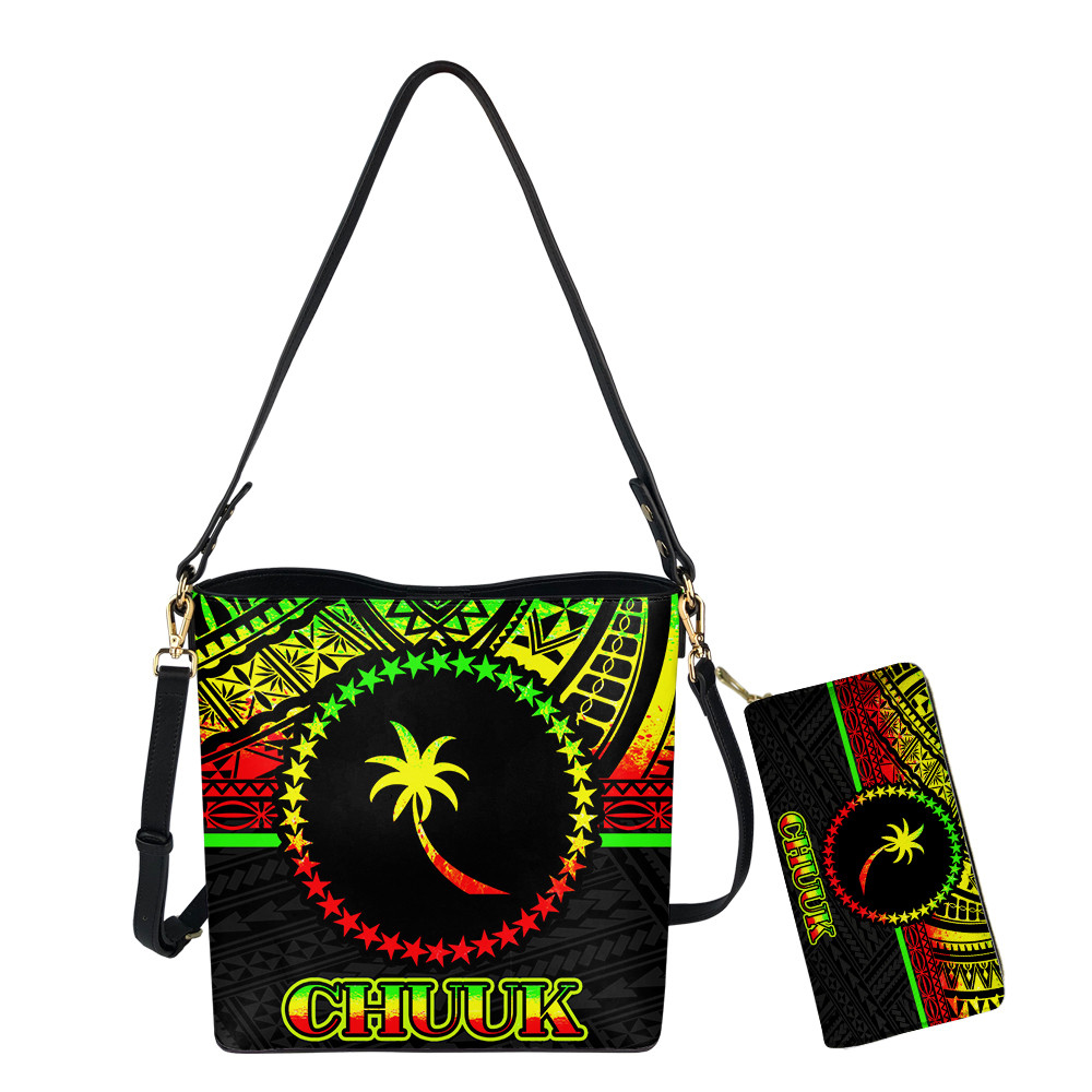Noisydesigns Women 2pcs Set Shoulder Bag And Purse Hot Sales Chuuk Polynesian Tribal Printing Vintage Bucket Sac Messenger Bolsa