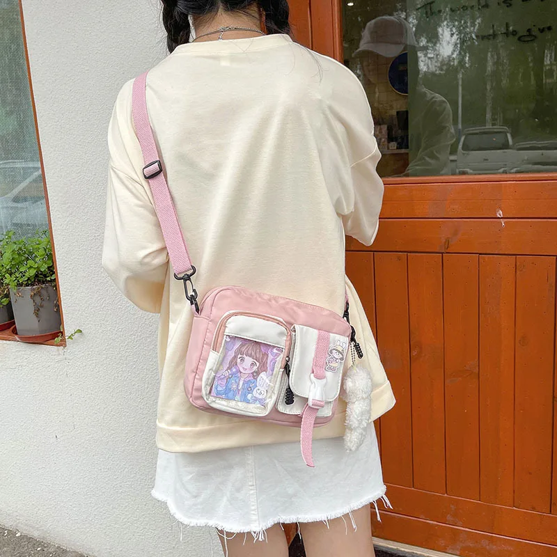Kawaii Girls Bag Fashion Student Women Cute Canvas Bag Mutipockets Transparent Crossbody Bags Woman New Shoulder Bag Bolsa Mujer