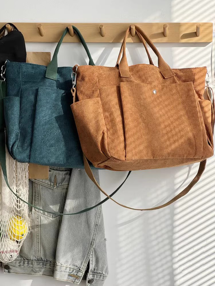 Hylhexyr Square Thickened Corduroy Handheld Shoulder Bag Solid Color Shopping Bags Female Student Leisure Handbag