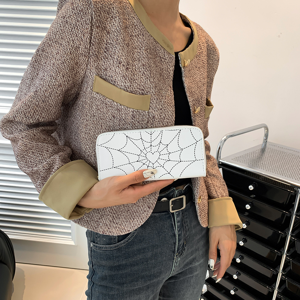 Women Spider Web Print Wallet Novelty Spider Web Zipper Wallet Fashion Multi-Use Halloween Trendy Wallet for Girls