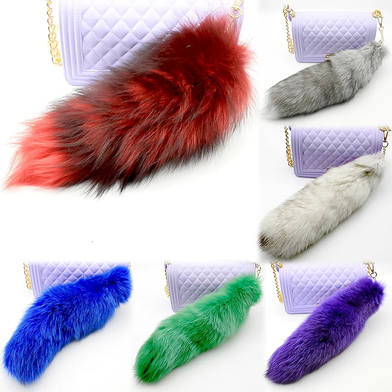 40cm large fox tail keychain womens tassel bag pendant keychain ring fluffy real fur keychain holder charm bag gift 241107