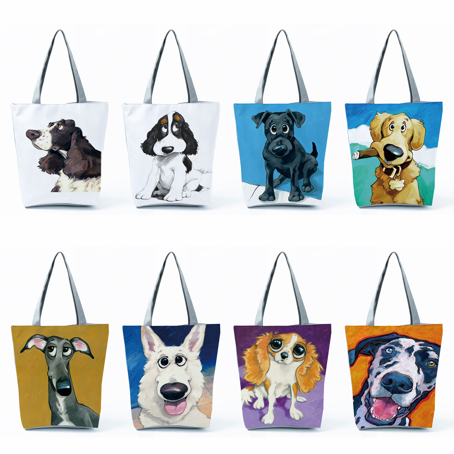 Women Shoulder Bags Beach Travel Shopper Large Capacity Shopping Bag Tote Cute Animal Dog Print Funny Cartoon Greyhound Handbags