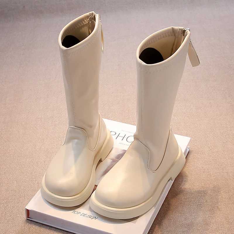 Children Long Boots Solid Color Knee-high Autumn Kids Boot Soft Pu Leather 26-36 Trendy Zipper Light Comfy All-match Girls ShoeXJ241206