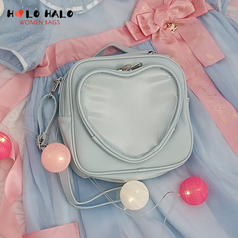 Harajuku JK 3 Ways Ita Handbag with Clear Pocket Women School Totes Kawaii Shoulder Bag for Teenager Girls Cute Ita Bag Insert