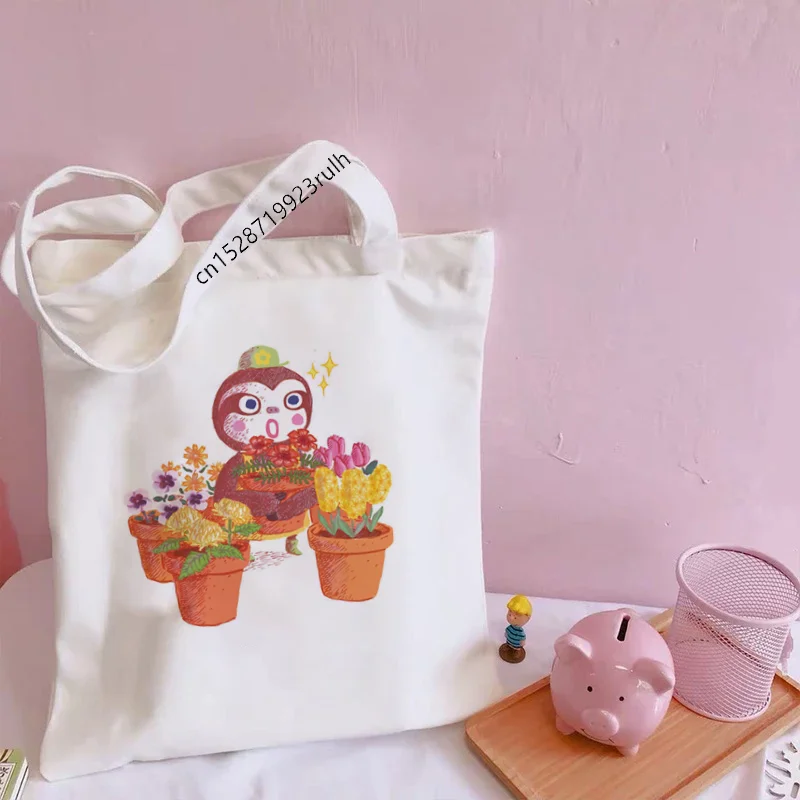 Animal Crossing Cartoon Print Funny Shopping Bag Cute Shoulder Canvas Bags Harajuku Large Capacity Messenger Women Kawaii Bags