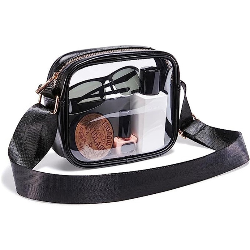 Transparent PVC cross shaped bag fashionable casual waterproof womens shoulder bag simple phone key bag square bag 241106ww