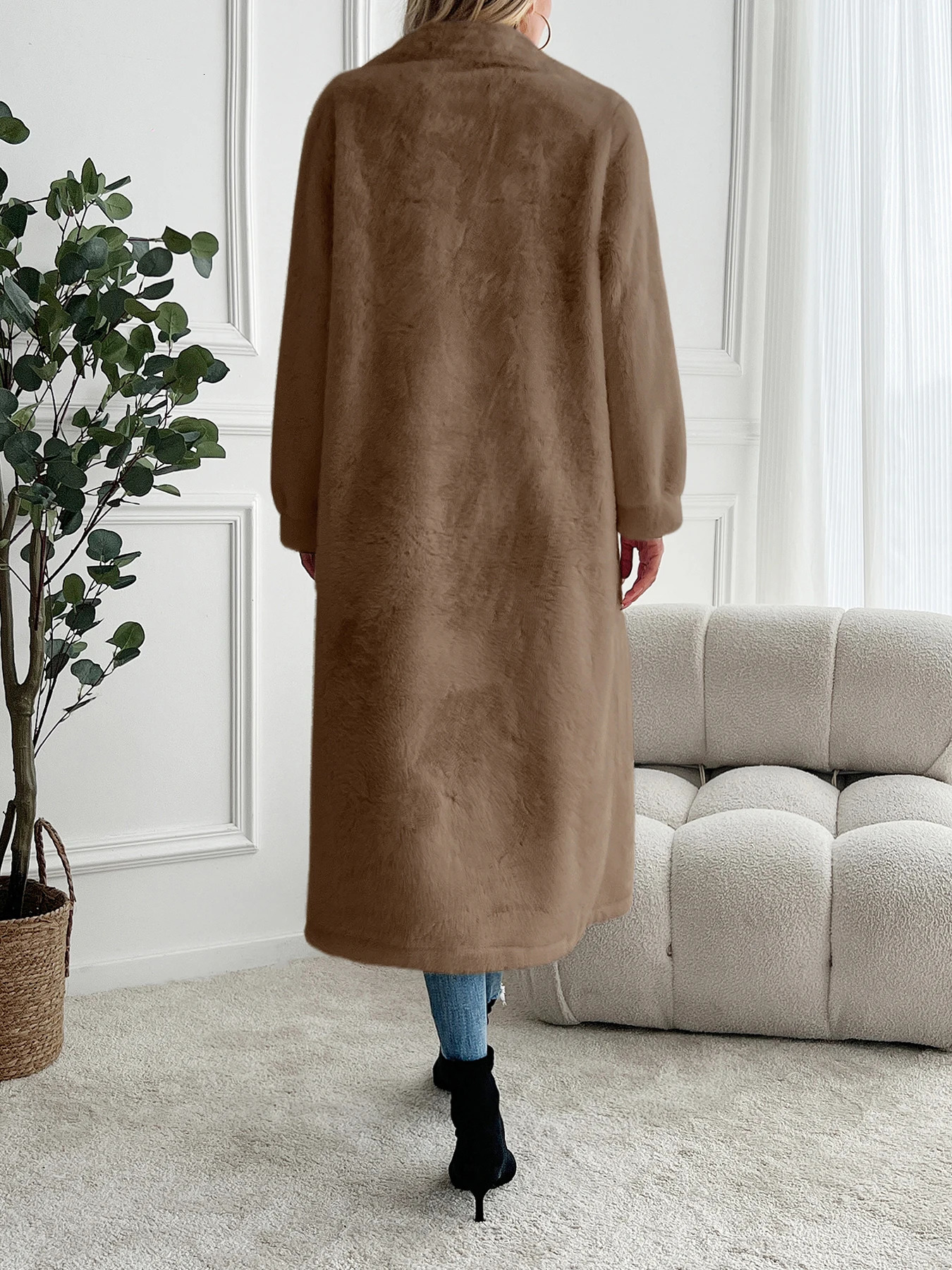 Artificial fur coat long coat womens lapel double-layer loose warm high-end atmospheric coat jacket for autumn and winter 24 241107