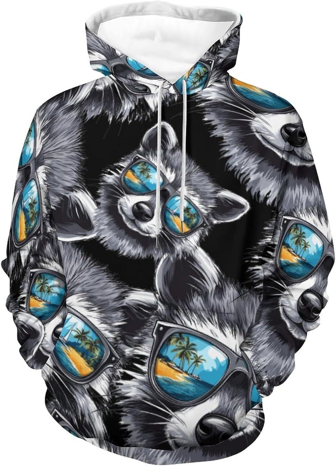 Hoodie for Mens Womens Raccoon With Glasses Unisex Hoodies 3D Printed Pullover Sweatshirt Casual Hooded Sweater Tops Graphic Cool graffiti style patte