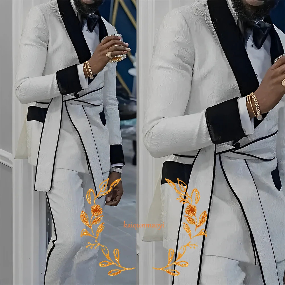 Mens Jacquard Set Formal Wedding Groom Evening Dress Double Chest Jacket Velvet Necklace XS-5XL Mens Wear 241106