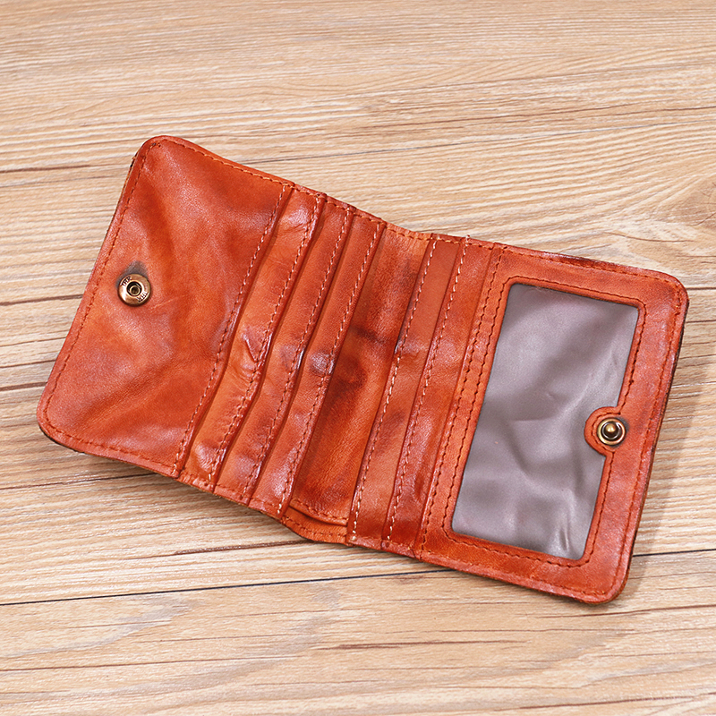 100% Genuine Leather Wallet For Women Men Vintage Cowhide Short Bifold Small Slim Lady Purse Card Holder With Zipper Coin Pocket