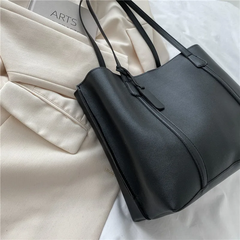 Retro Solid Color Simple Women Large Capacity Women's Handbag PU Leather Underarm Commute Bag Shopping Travel Elegant Bags