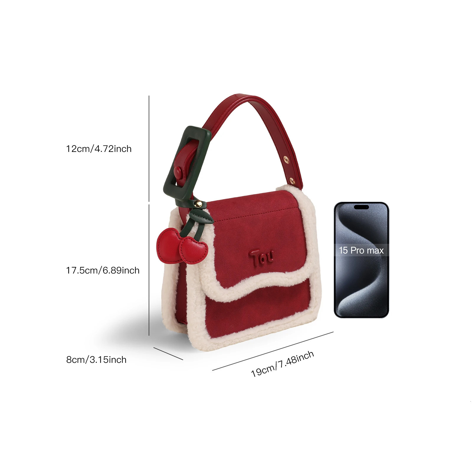 Home>Products>Autumn>Winter Texture Christmas Atmosphere>Shoulder Bag>Plush Cherry Saddle Bag 241106