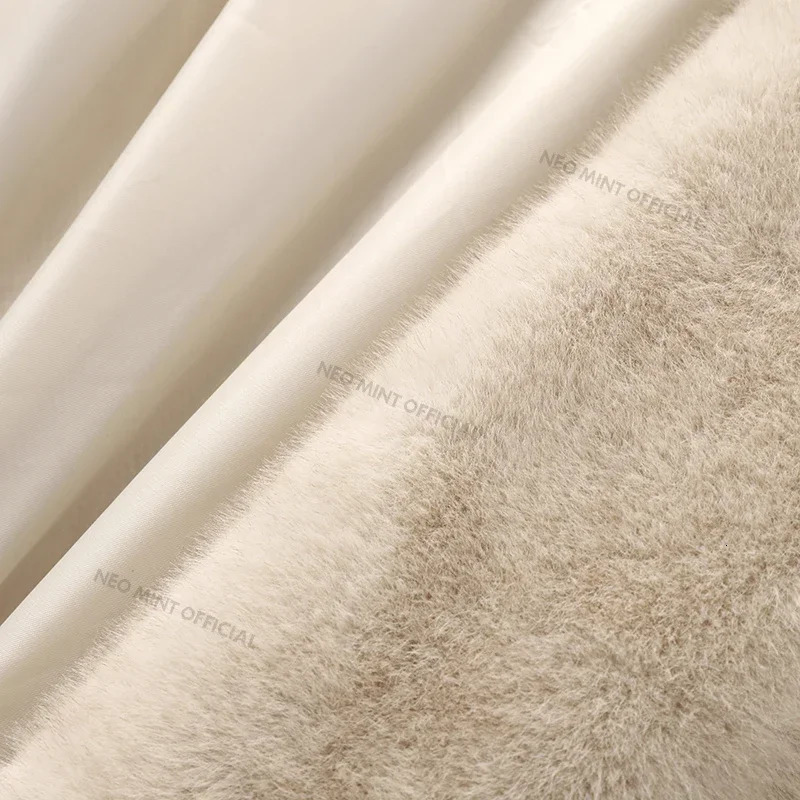 Neo Mint leather belt faux mink coat womens winter beige gradient fur coat hooded warm coat 241107