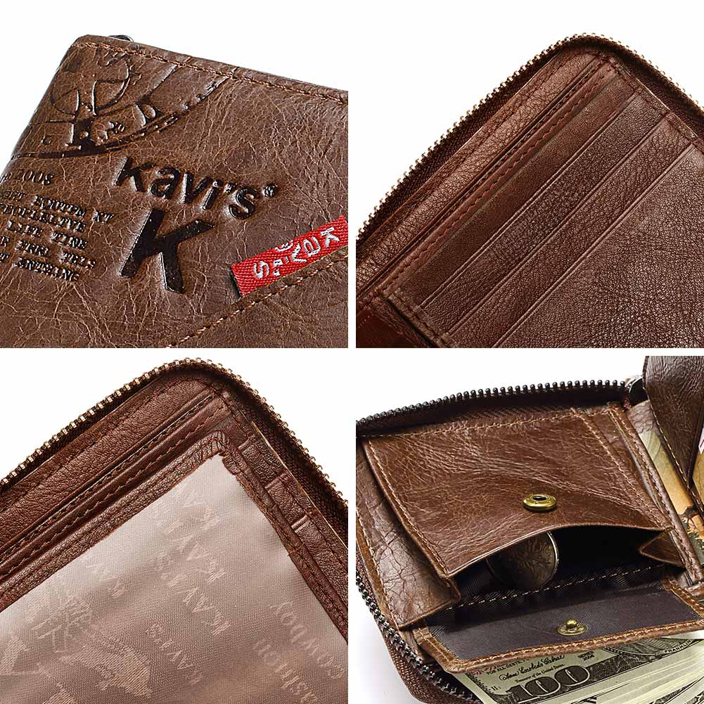 Casual Style Zipper Men Wallets Card Holder Small Wallet Male Genuine Leather Man Purse Coin Purse Men's Carteira