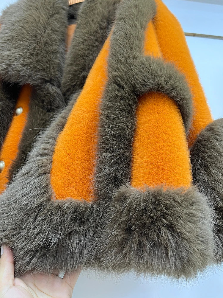 Winter womens faux mink jacket faux fur coat fabric thick warm jacket oversized fashionable streetwear V-neck jacket 241107