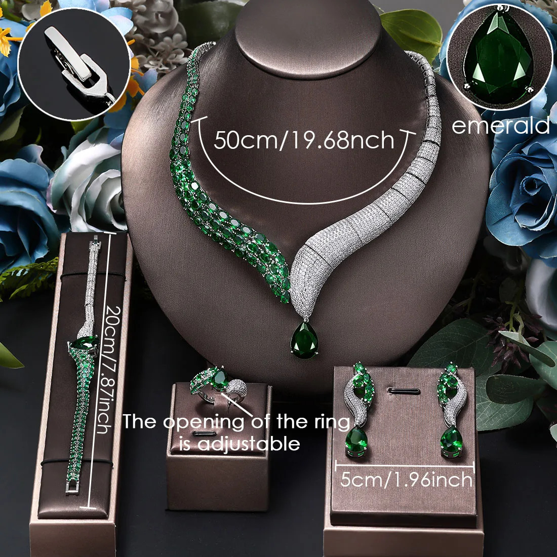 Top 4 Wedding Brides Jewelry Set Water Drop shaped Womens Wedding Accessories Necklace and Earring Set 241106