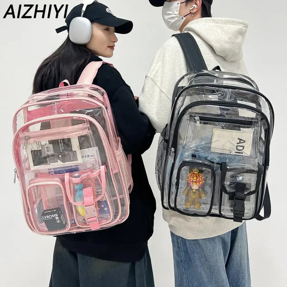 Transparent backpack school backpack heavy-duty laptop backpack large capacity travel backpack student multiple pockets 241106
