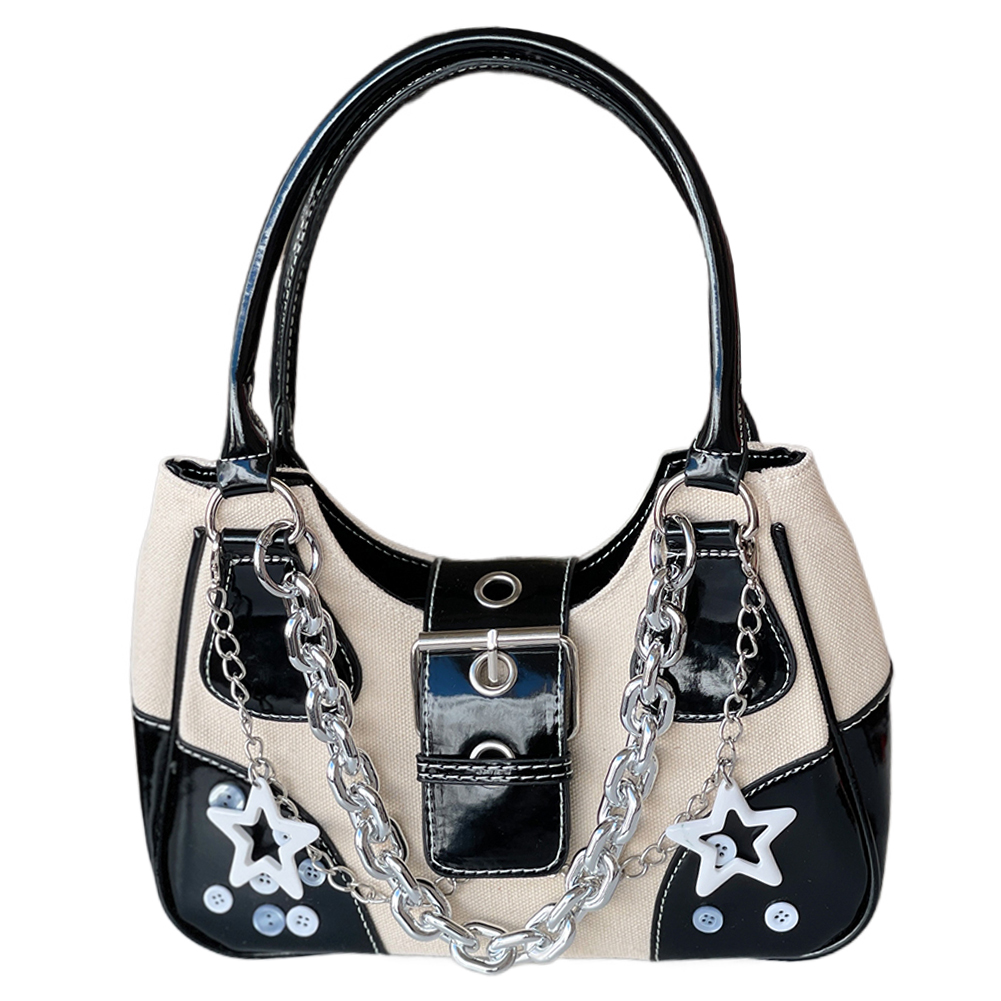 Women Y2K Star Handbag Patchwork Crossbody Bag Large Capacity Stylish Shoulder Bag Adjustable Strap for Holiday Party