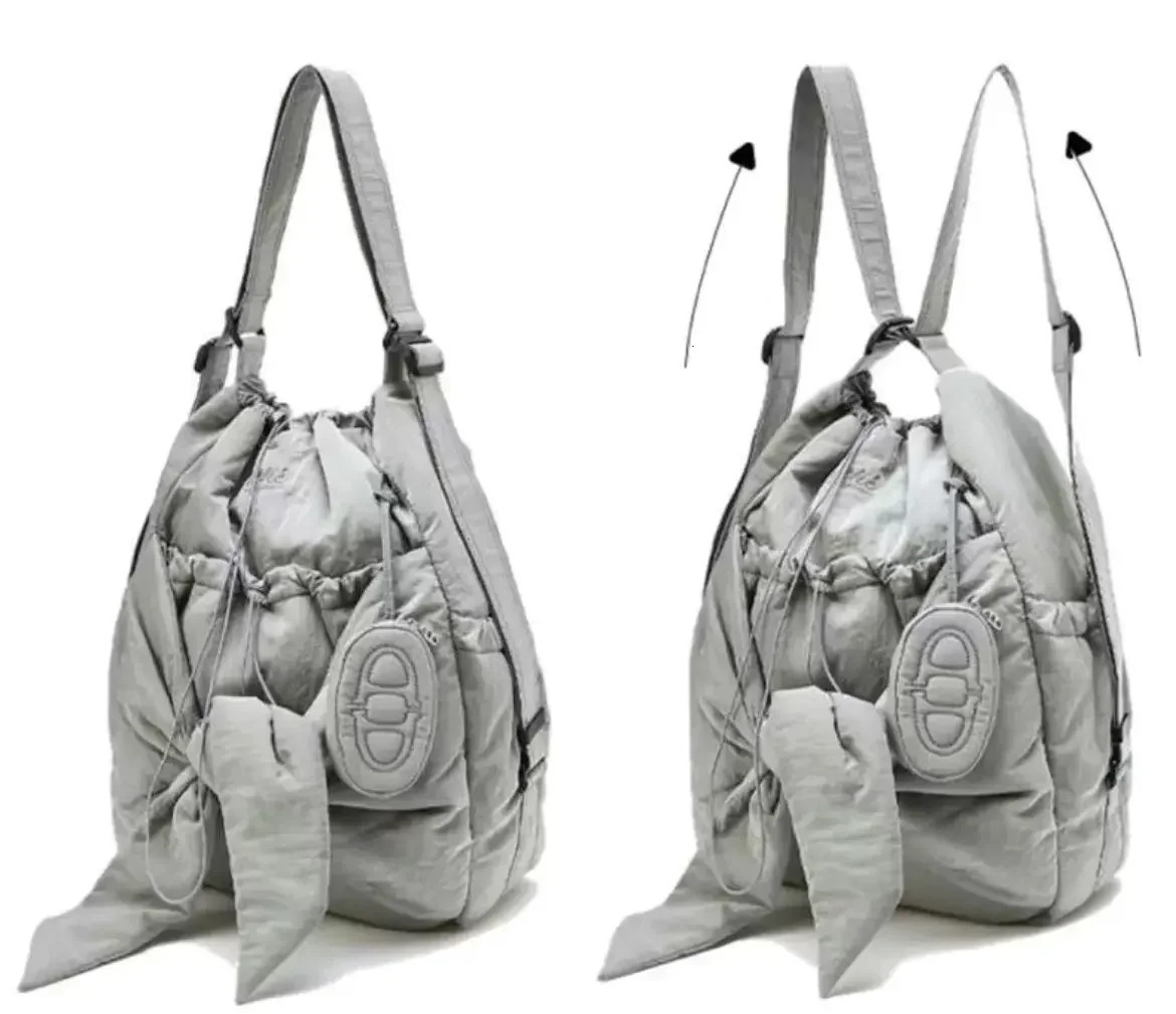 Womens bag nylon high-capacity fashionable casual backpack bow drawstring shoulder bag handbag fully matched 241106
