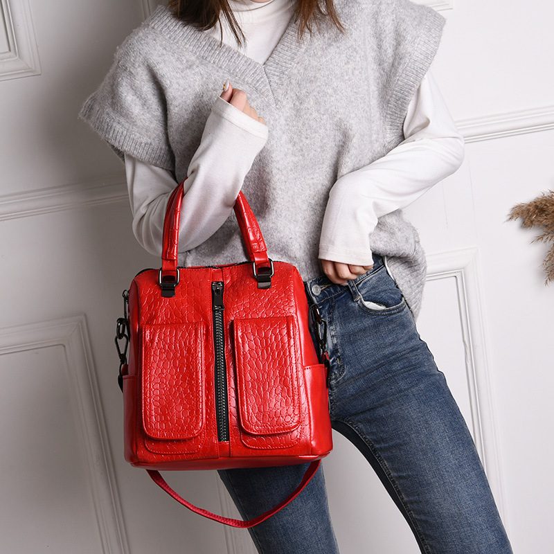 Real Split Patent Leather Women Handbag Tote Crocodile Shoulder Fanny Bag Shoulder Luxury Office Ladies Hand Bag Alligator Red