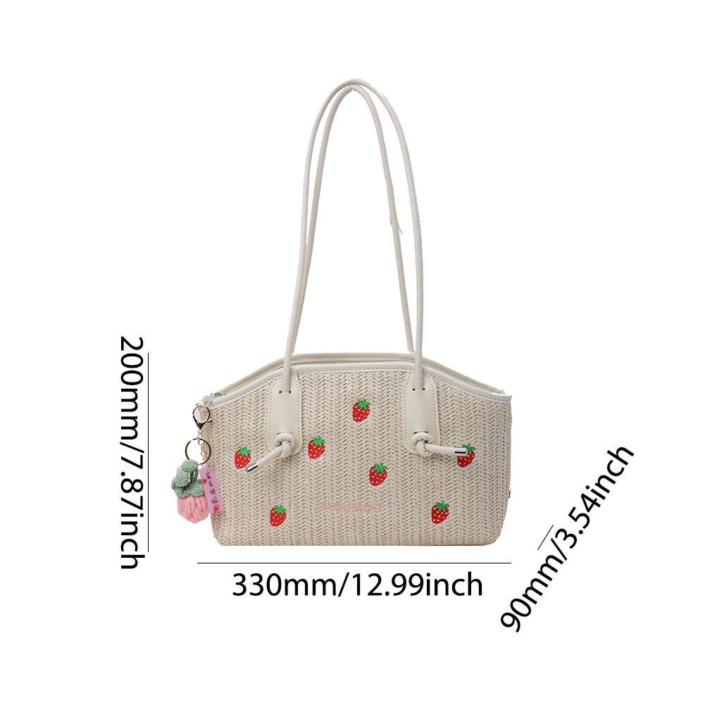 Cute Strawberry Beach Shoulder Bag with Zipper Casual Tote Bag Vacation Bag Holiday Travel Handbag for Women and Girls