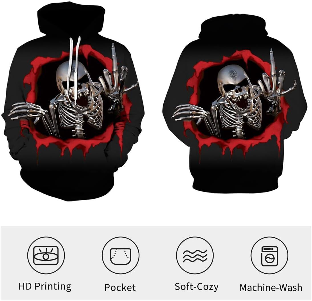 Hoodie for Mens Womens Hoodies Men Skull 3D Graphic Print Sweatshirts Pullover Tops with Pocket Graphic Cool patterns