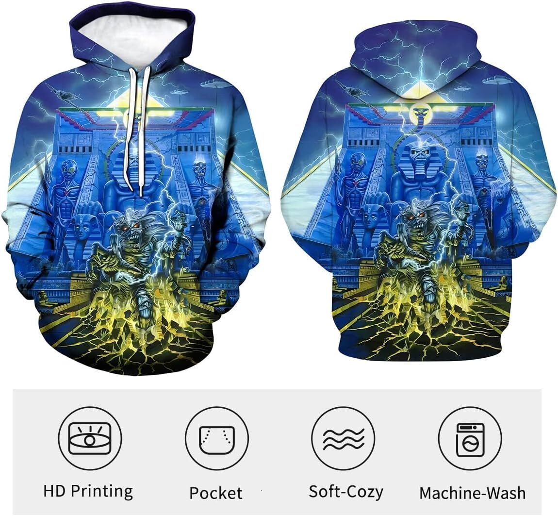 Hoodie for Mens Funny Skull Sweatshirt Novelty Band Theme Hoodie Graphic Hoodies sweatshirt Trendy blue pattern