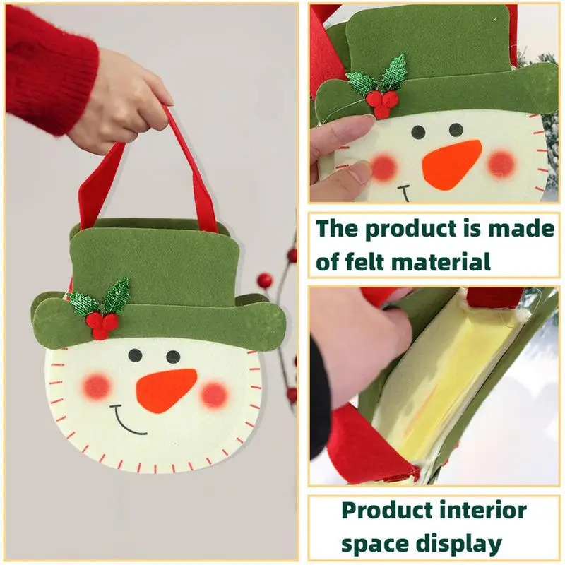 Christmas Candy Bag 3X Cute Favorite Candy Bag Reusable Felt Goodie Container Snowman Christmas Candy Bag Cookie Seasonal Decoration 241107
