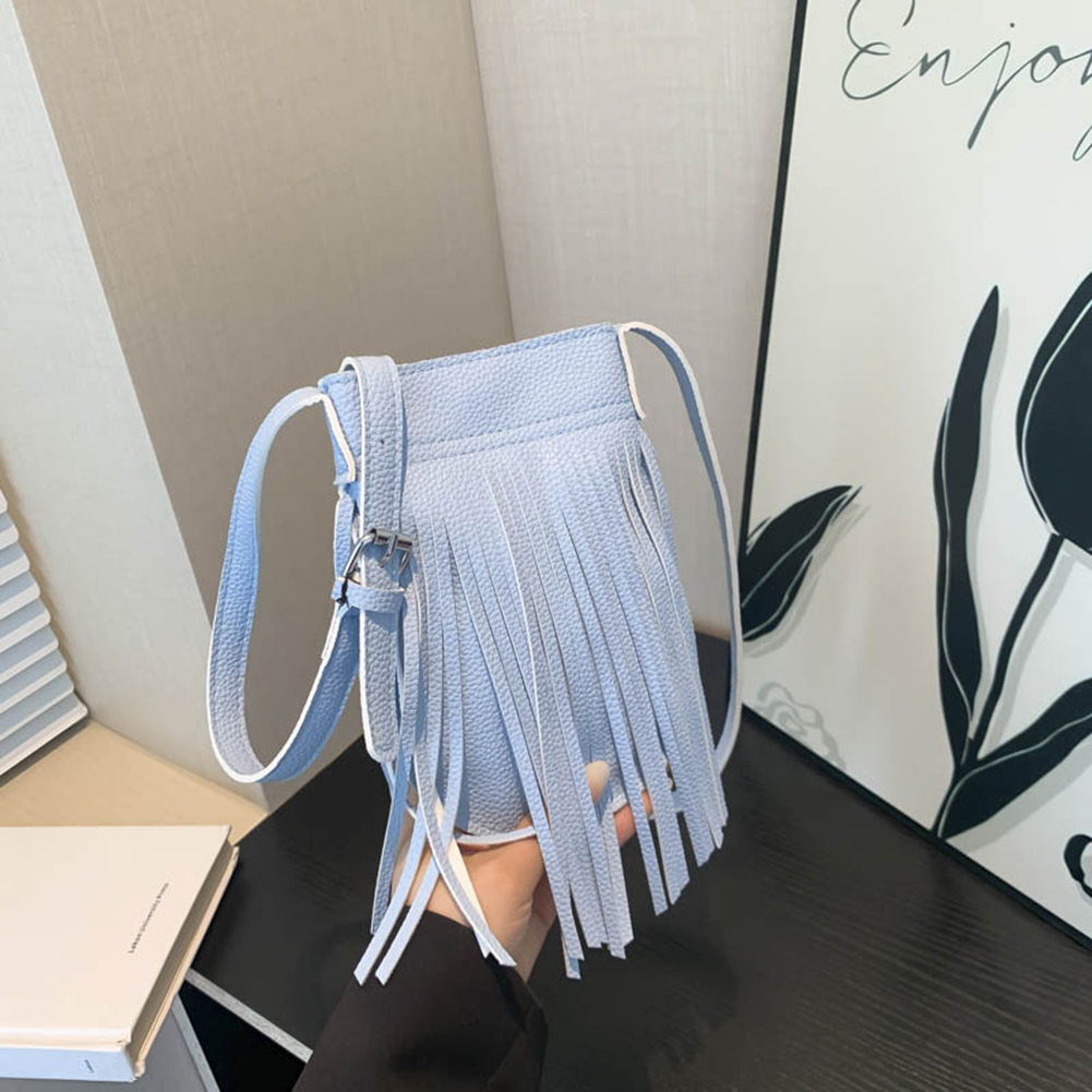 Fashion Fringe Purse PU Leather Trendy Crossbody Bag Solid Color Cell Phone Purse for Women Girls