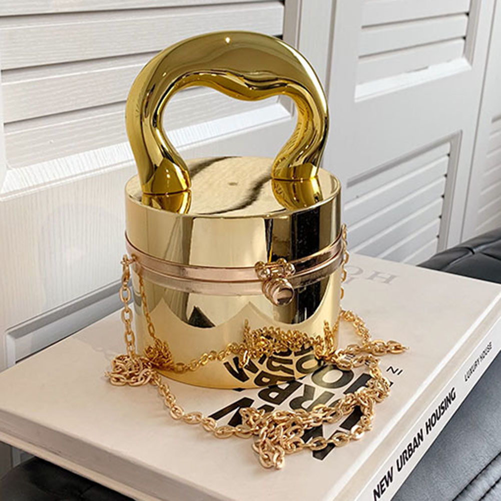 Women Mini Designer Handbags Metal Handle Chain Crossbody Bag Metallic Color Mini Luxury Handbags Street Style Chain Satchel Bag