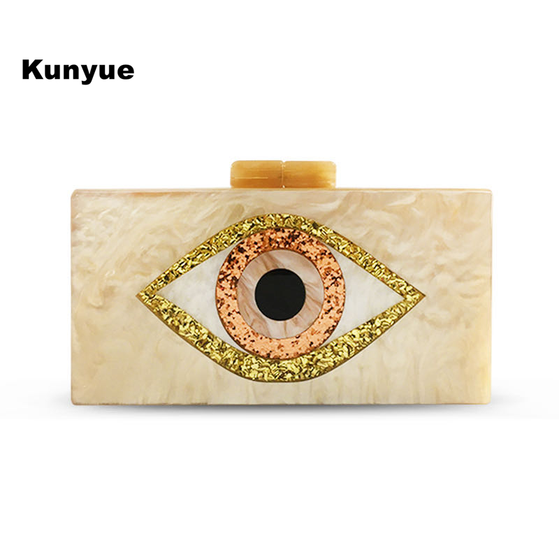 22New Trendy Evil Eyes Pattern Acrylic Evening Bag Women Messenger Shoulder Nude Handbags Luxury Glitter Party Prom Clutch Purse