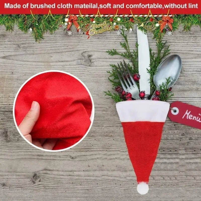 Mini Christmas hat velvet wine bottle cap lollipop cap Christmas cutlery rack hat wrapping Christmas party table decoration gift 241106