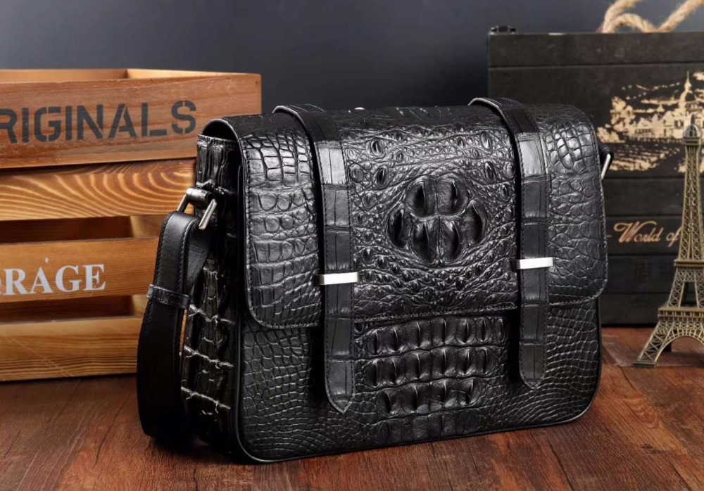 Top quality crocodile skin leisure cross body messenger bag young bag front flat back zip brown black color