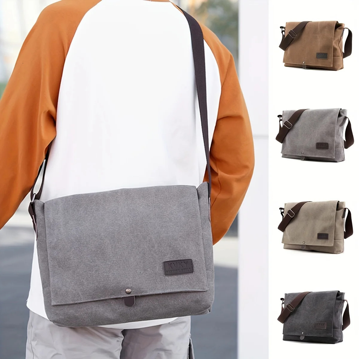 Classic canvas messenger bag japanese style workwear casual mens crossbody retro small shoulder trendy 241106