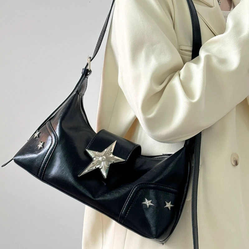 Fashion Womens Shoulder Bag Star Rivet Y2k Wallet Girl Underarm Cross Body Bag Soft Pu Leather Womens Handbag 241106