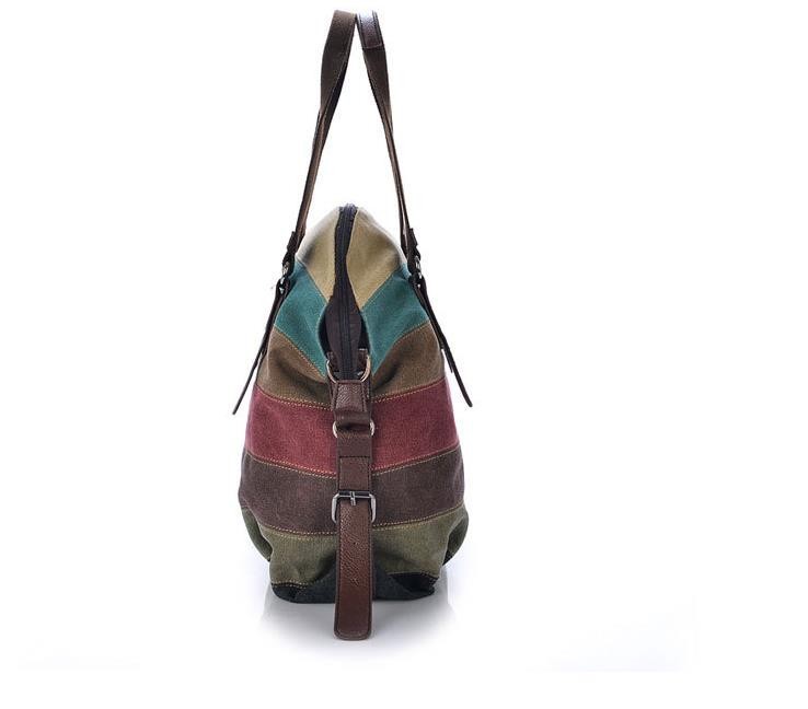Canvas Totes Striped Womens Handbag 2021 Patchwork Rainbow Shoulder Bag Fashion Female Casual Crossbody Bag Sac A Main
