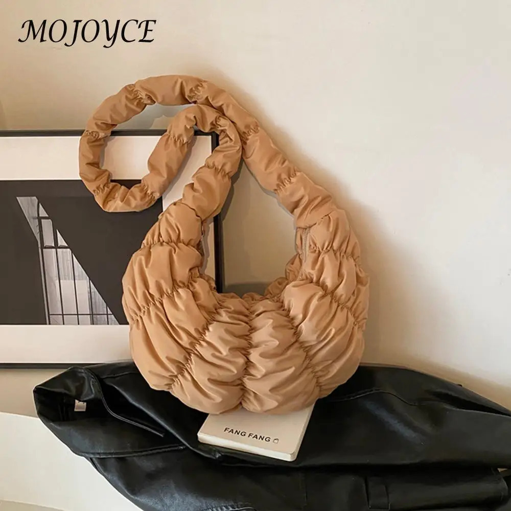 Ruched Cloud Trendy Crossbody Bag Nylon Garbage Bag Large Capacity Fashion Stray Bag Solid Color Crescent Bag 241106