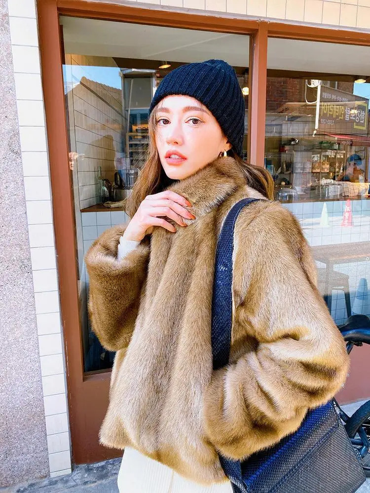 Autumn/Winter Artificial Fur Coat Womens Artificial Mink Brown Eco friendly Fur Top Korean Fashion Young Style 241107