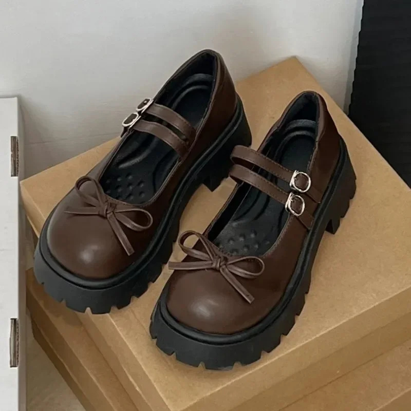 Casual womens shoes round toe shallow mouth pump platform fully matched womens shoes bow knot Oxford shoes comfortable shoes 241106