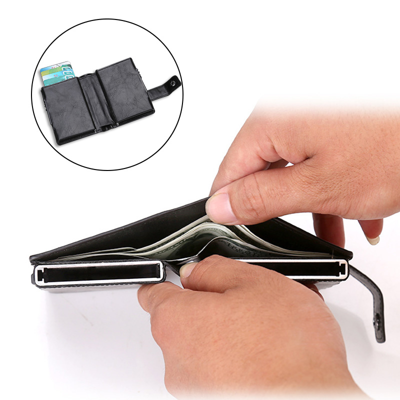 Rfid Blocking Double Credit Card Holder 10 Cards Case Big Men Carbon Fiber Cardholder Aluminium Metal Leather Minimalist Wallet