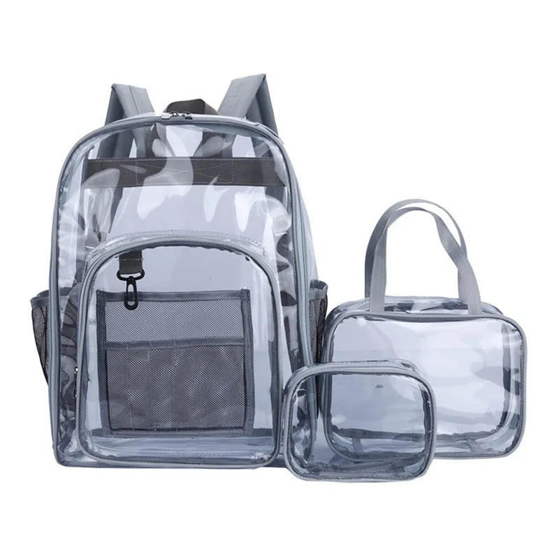 Womens waterproof PVC backpack transparent bag large capacity school bag for teenagers portable multifunctional zipper bag 241106