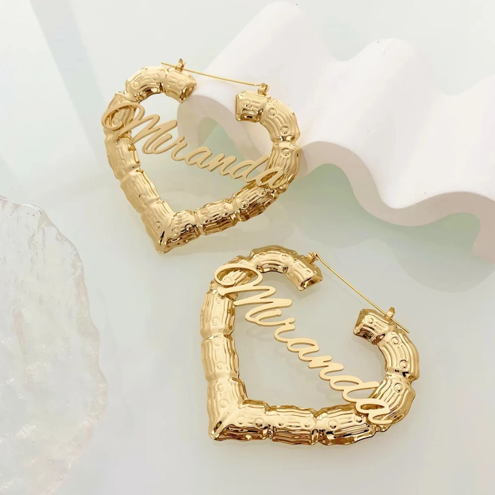 Haiyufly customizes names for girls bamboo earrings stainless steel jewelry personalized letters rens Mothers Day gifts 241106