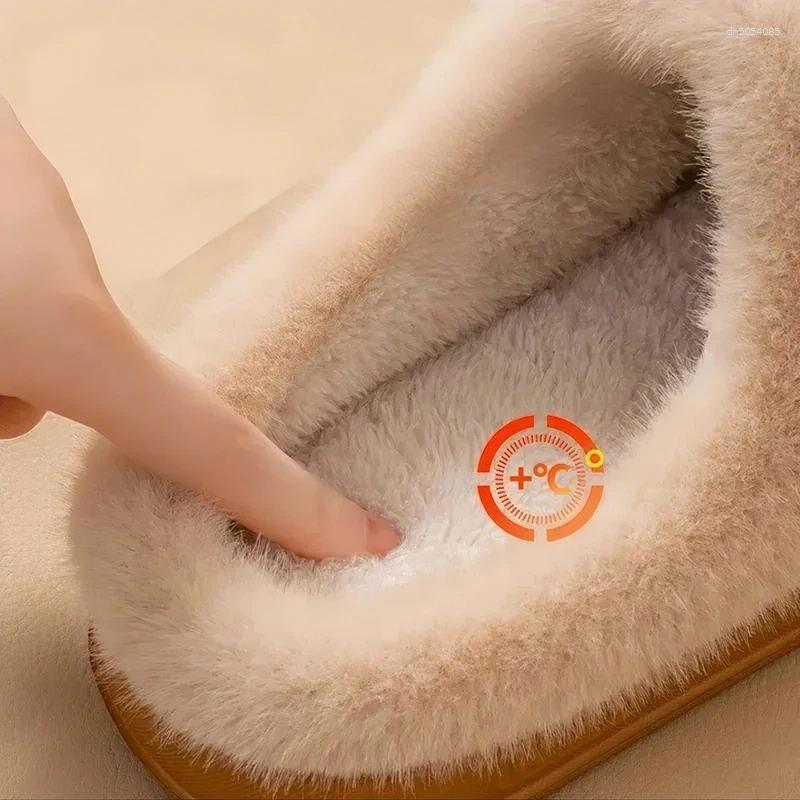 Designer Women's Slippers Plush Cotton Autumn Winter Home Shoes Indoor Thick Sole Non-Slip Warm Fashion Slides
