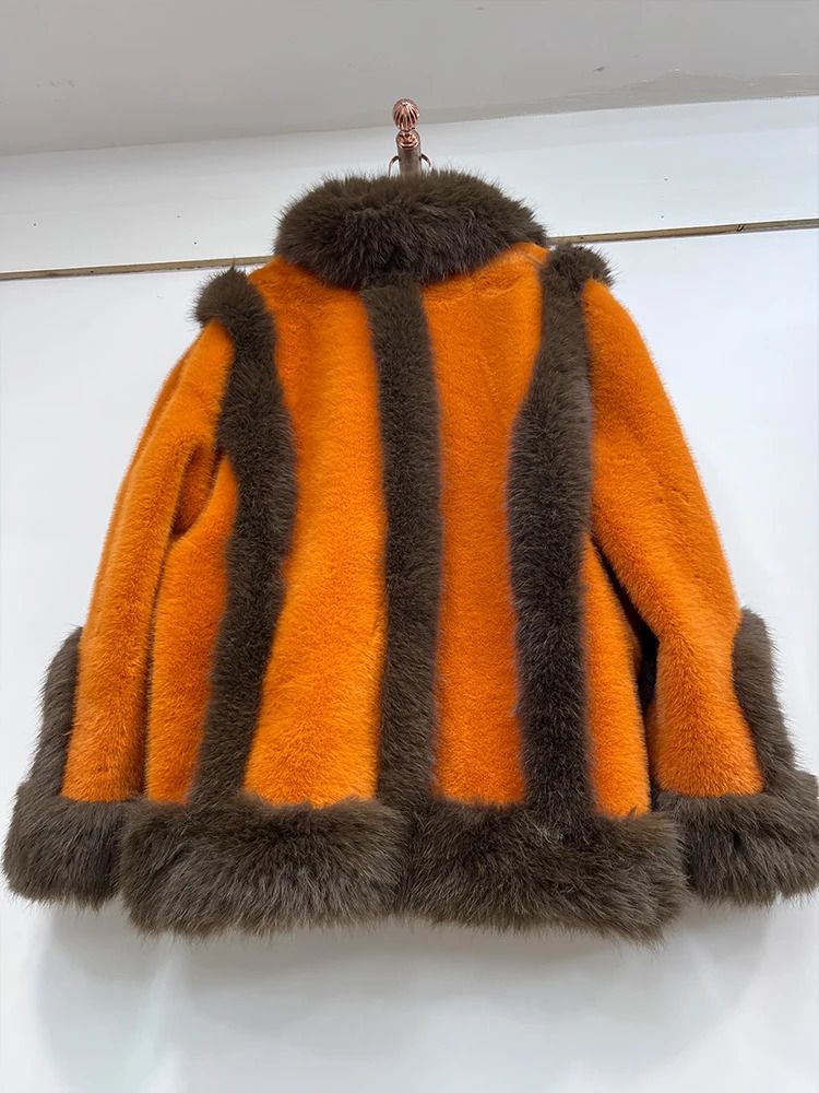 Winter womens faux mink jacket faux fur coat fabric thick warm jacket oversized fashionable streetwear V-neck jacket 241107