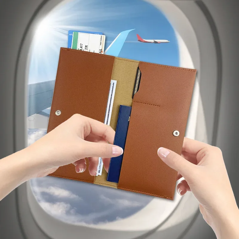 New Fashion Classic Spot Travel Document Bag Thickened Pu Leather Multi-functional Passport Bag Cover Ticket Holder Card Bag