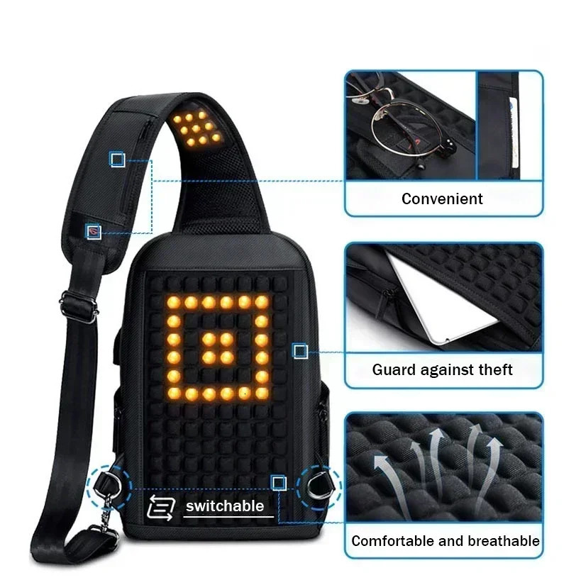 Male Shoulder Bag Antitheft Fashion Crossbody USB Messenger Sling Chest Oxford Strap Pack Handbags w241106